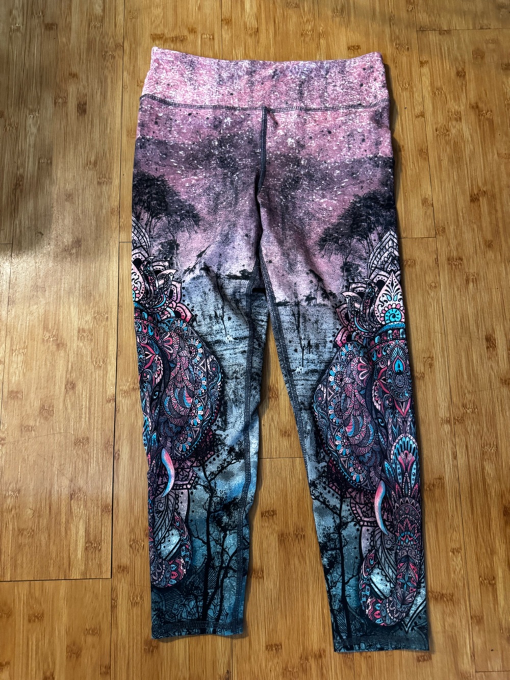 Women’s Printed Skinny Jeans — Pink & Blue Mandala Design